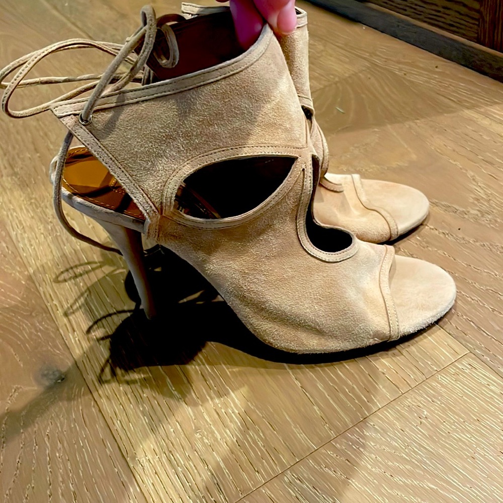 Aquazurra tan suede Sexy Thing heels size 37.5 or 7. Very good condition